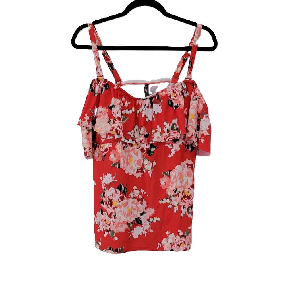 Women's Torrid Wire-Free Full Cover Red Ikat Floral Tankini Swim Top Size 3 (3X)
